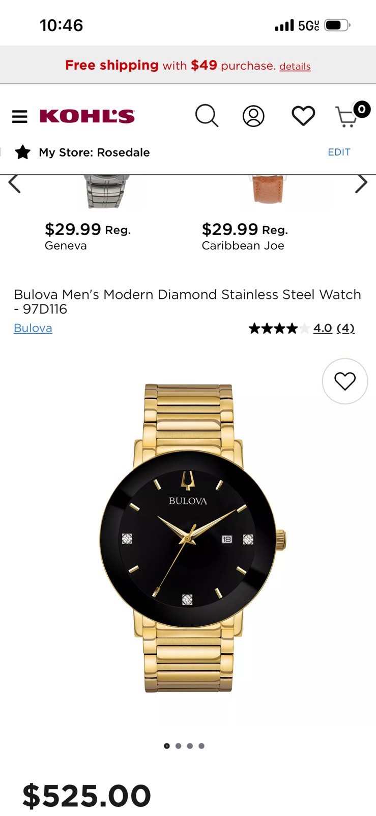 Bulova Men’s Diamond Accent Black Dial Gold-Tone Bracelet Quartz Date Watch