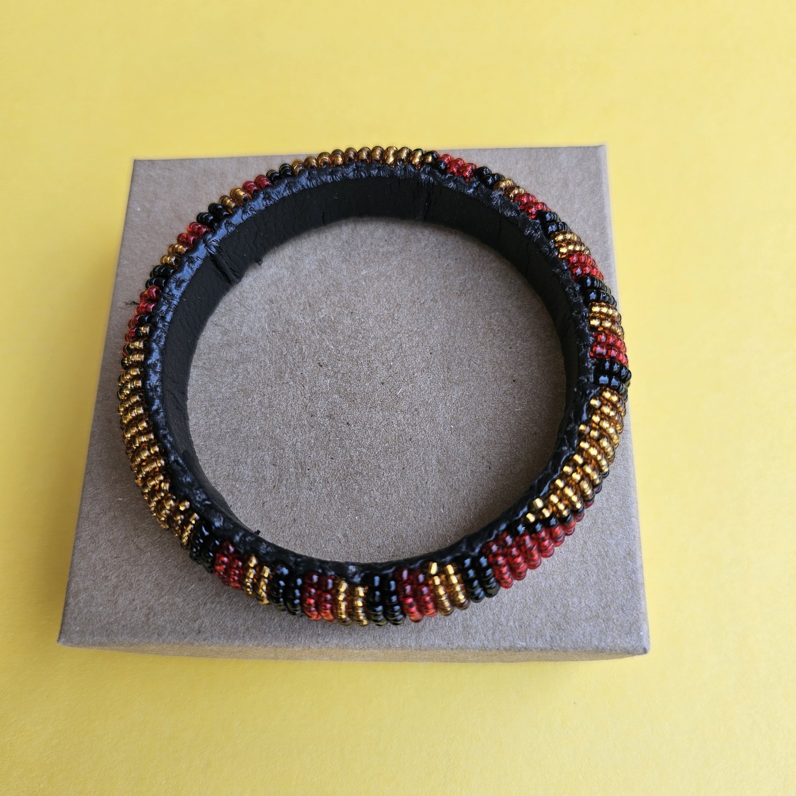 African- Maasai Beaded Leather Bangle Bracelet- Handcrafted in Kenya- New- c