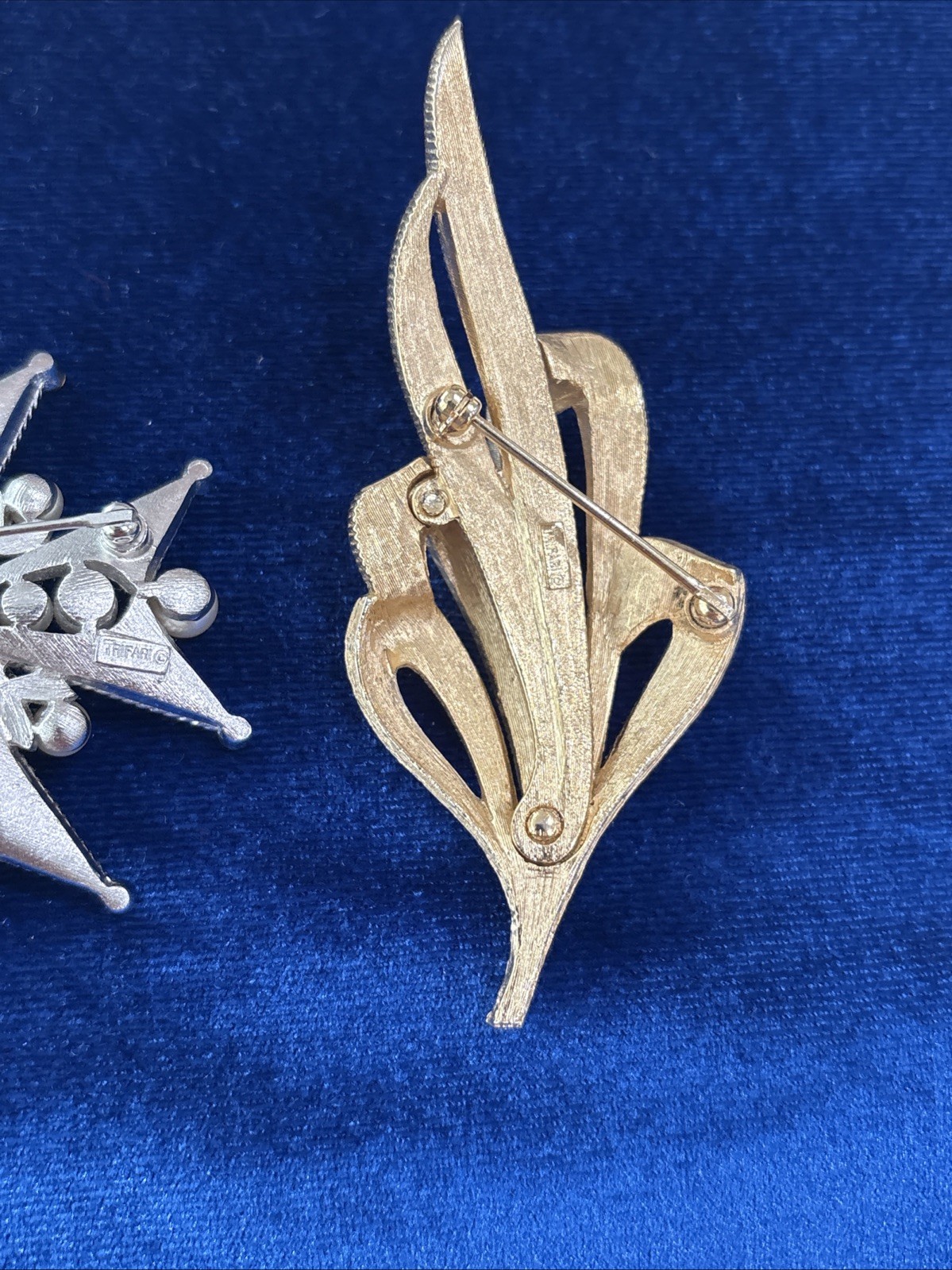 Vintage Crown Trifari Brooch Lot Of 3. All Signed. All Plated. 1 Maltese Cross
