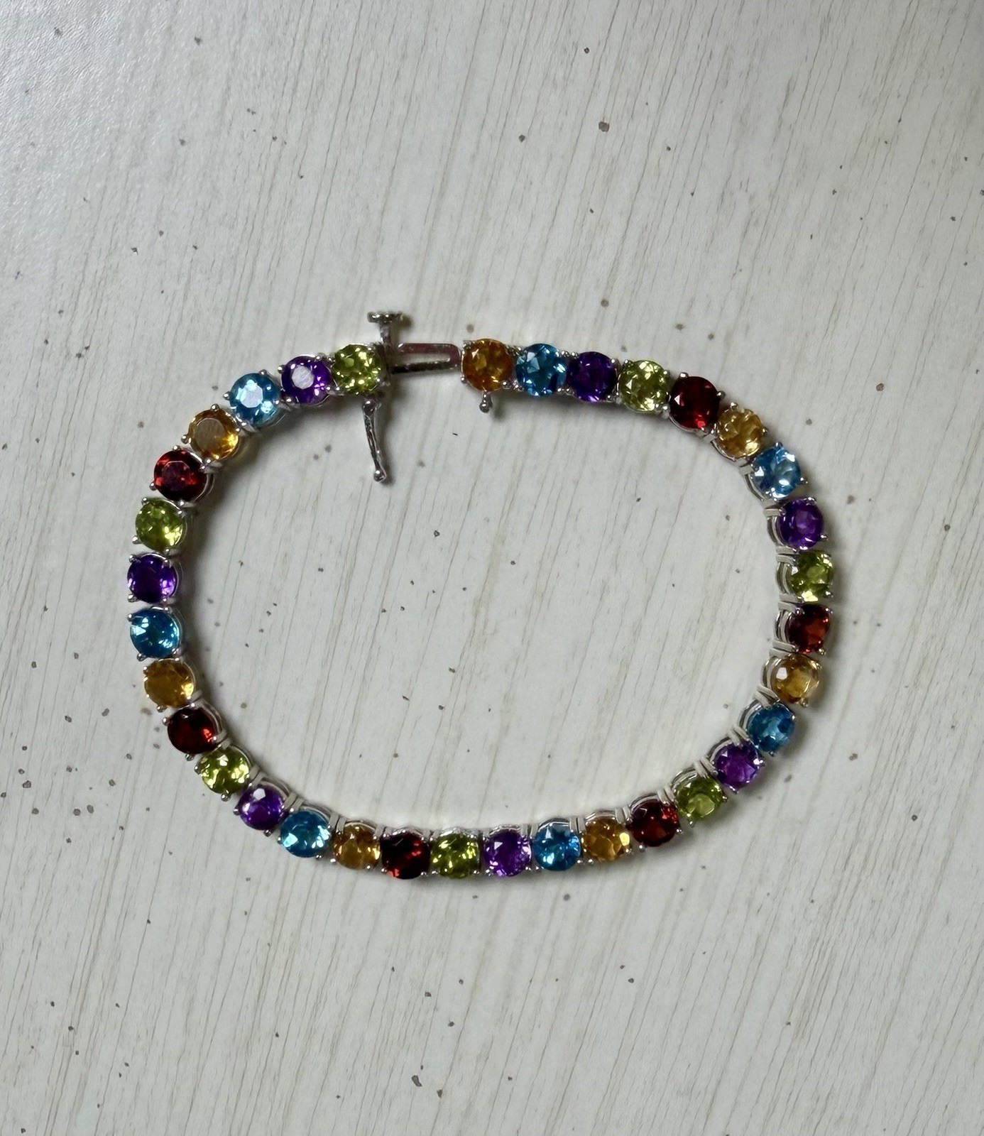 Women’s Sterling Silver Natural Multi Gemstone Tennis Bracelet, 7″, 13 g
