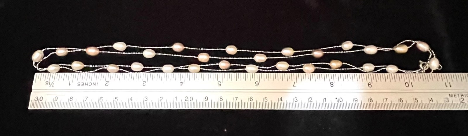 Natural Baroque White & Cream Pearl Necklace Chain Station Flapper Dainty 47″L