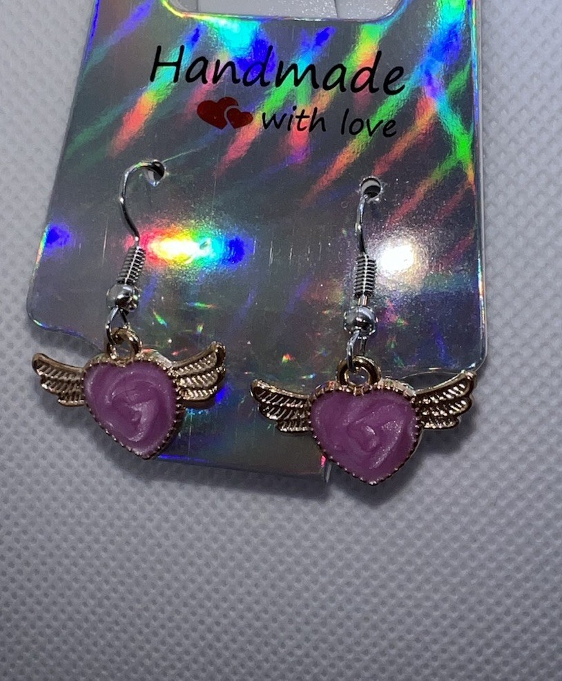 Handcrafted Silver-Tone Dangle Hook Earrings, Enamel Metal No Stone