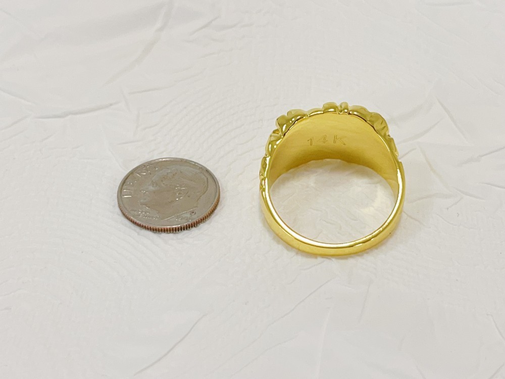 14K Solid Yellow Gold Square Nugget Ring 15mm Rough Texture Band Size 10 Jewelry