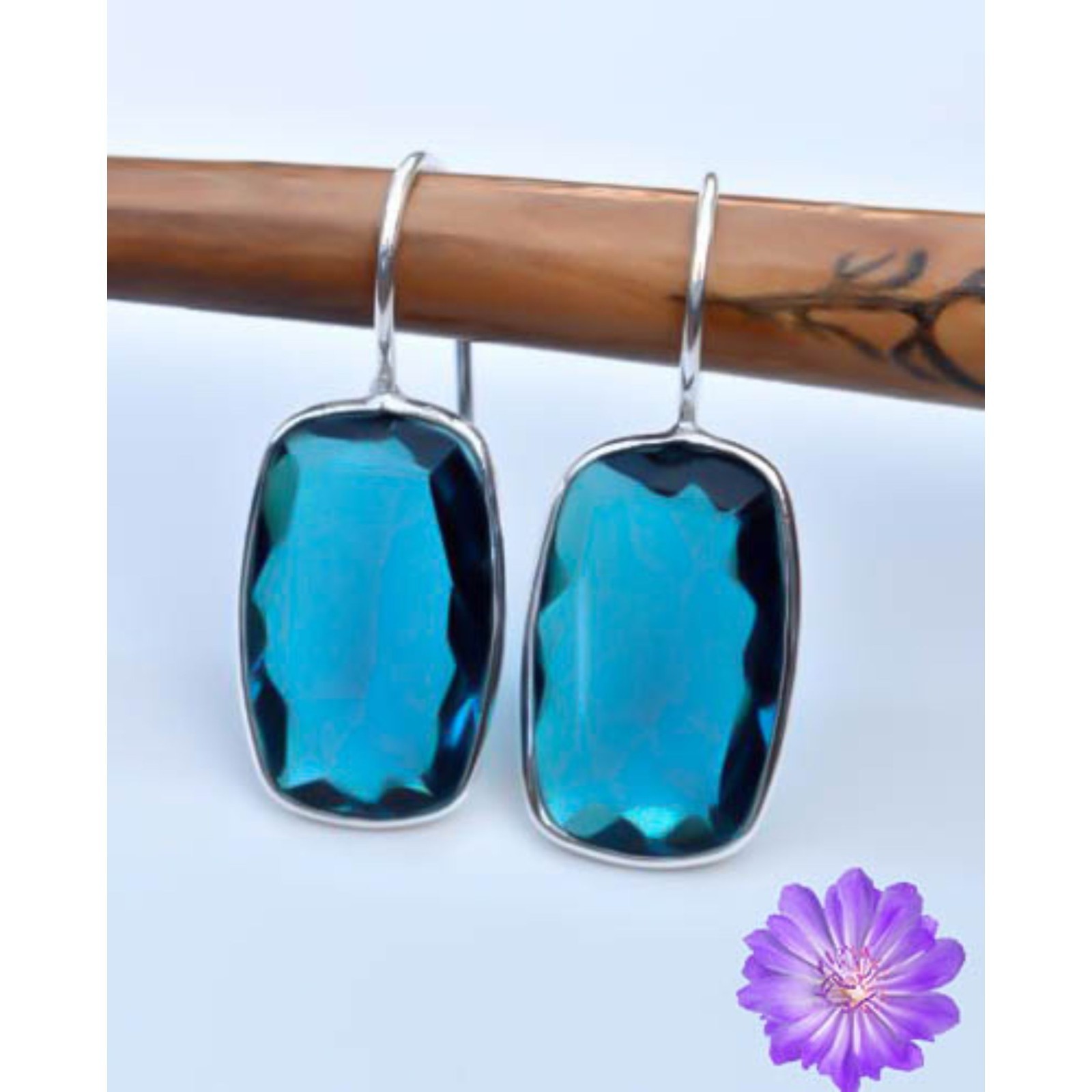 London Blue Topaz Gemstone 925 Sterling Silver Earrings Handmade Jewelry Gift