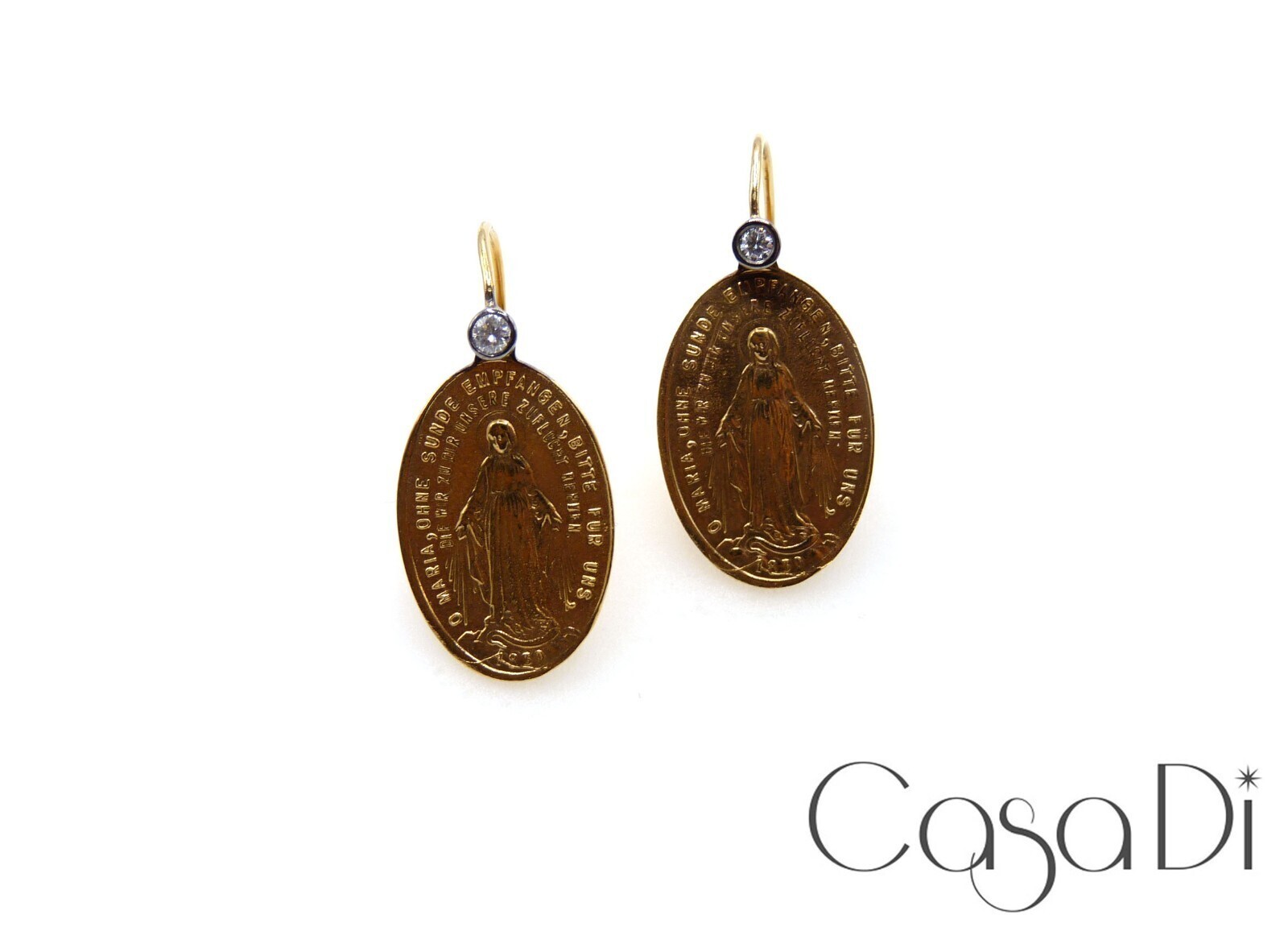 Madonna Earrings Hand Made Brilliant 0.10ct 750 18K Rose Gold Length: 27mm