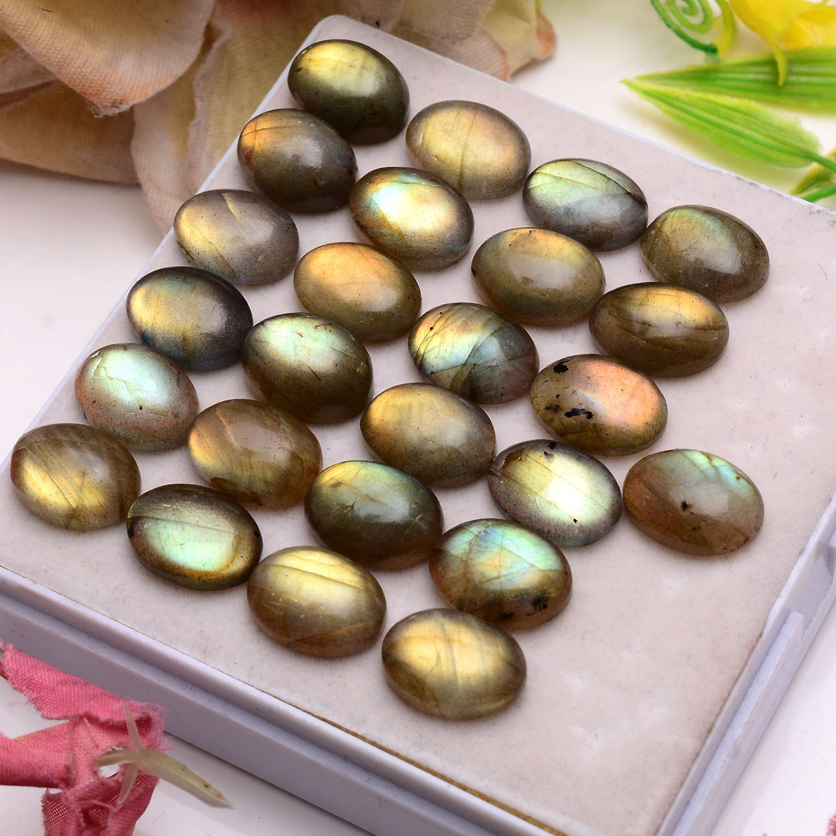 12 Pcs Natural Labradorite Flashy 16mmx12mm Oval Cabochon Loose Gemstones Lot