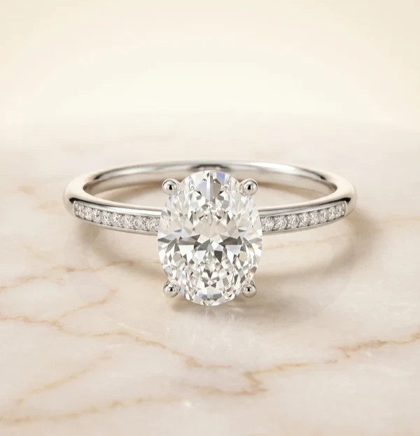 IGI 3.20 Ct Oval Cut E/VS1 Lab Grown/CVD Diamond Hidden Halo Ring 14K White Gold