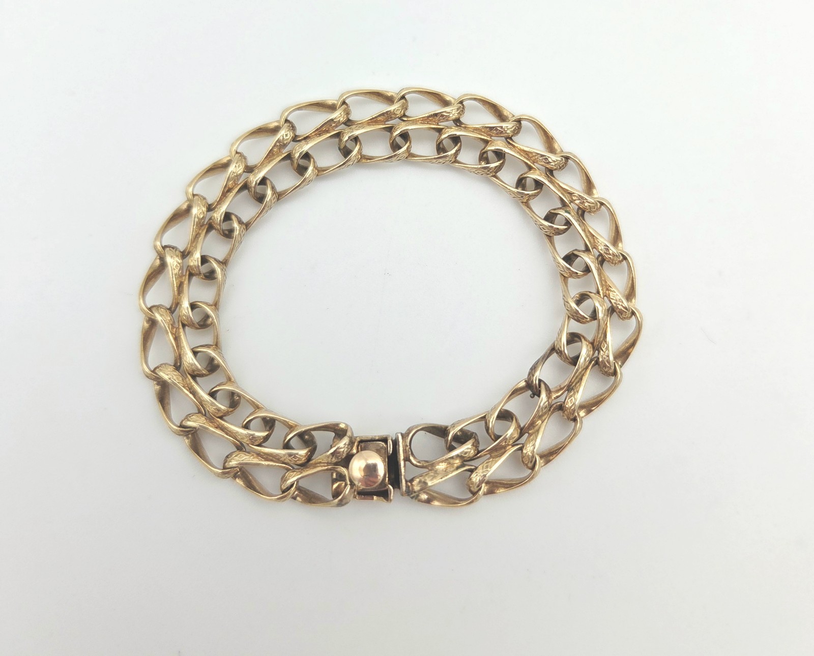 Vintage GF Bracelet Double Row Push Lock Gold Filled No Safety Chain 7″ Long