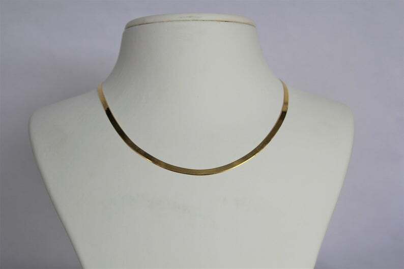 18K Yellow Gold Filled Tarnish-Resistant Italian Flat Snake Chain Necklace C764
