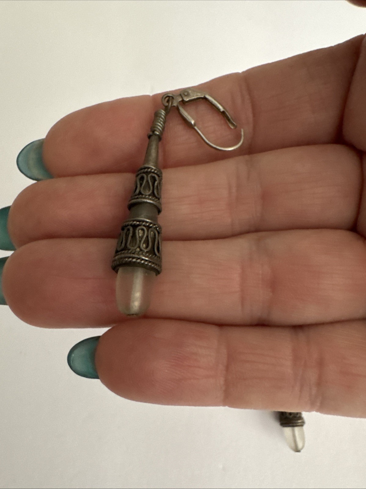 Vintage Filigree Moonstone Drop Earrings Silver Oxidized Finish Boho Style