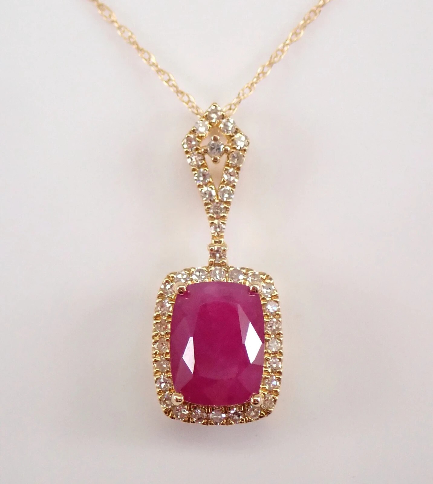 2.0Ct Cushion Cut Natural Ruby Halo Pendant 14K Yellow Gold Plated 18″Chain