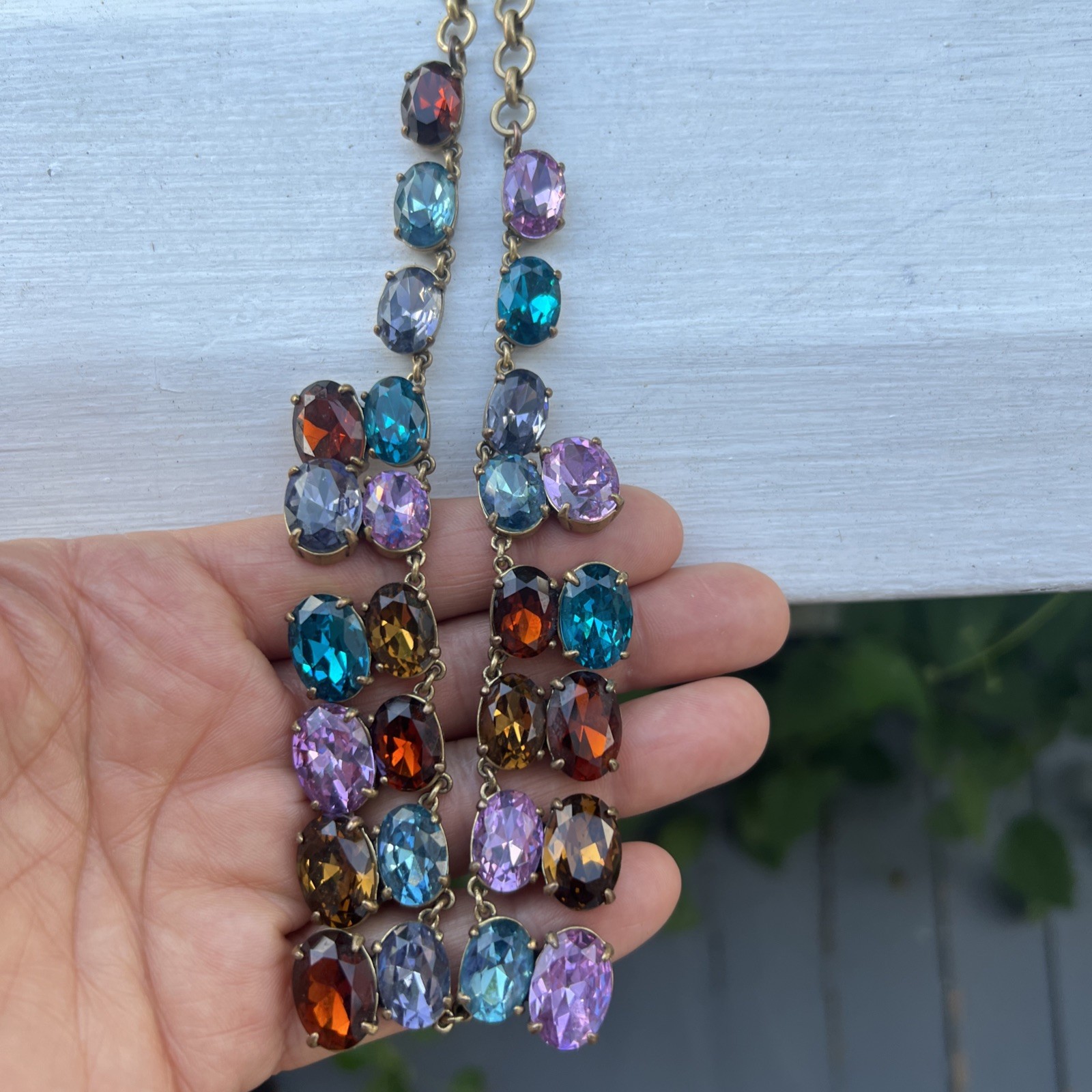 J.Crew Multicolor Blue Brown yellow Purple Collar Gold Crystal Necklace