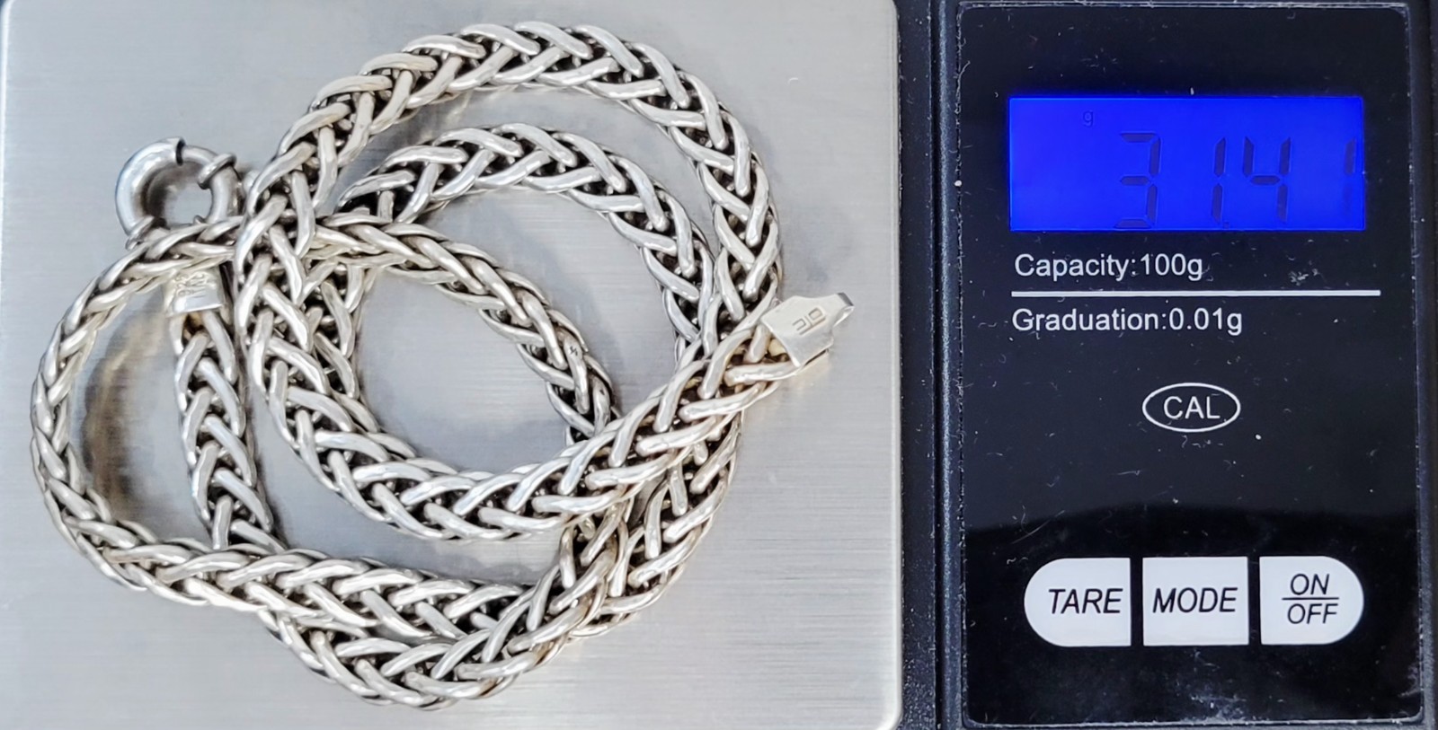 Solid Heavy Sterling Italian Foxtail Necklace Luxurious 18″ 31.4 Grams Stamped