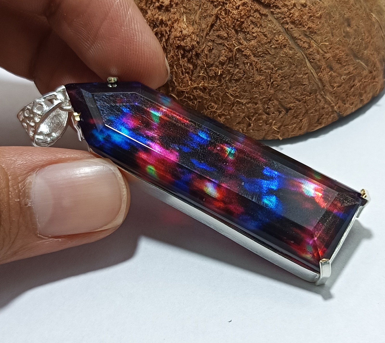 81.30 Ct Natural Ammolite 925 Solid Silver Colorful LOOSE Pendant A+ Gemstone