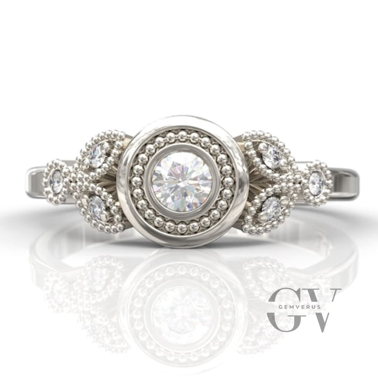 Moissanite Vintage Engagement Ring Solid 14K White Gold 1.60 CT Round Cut VVS1