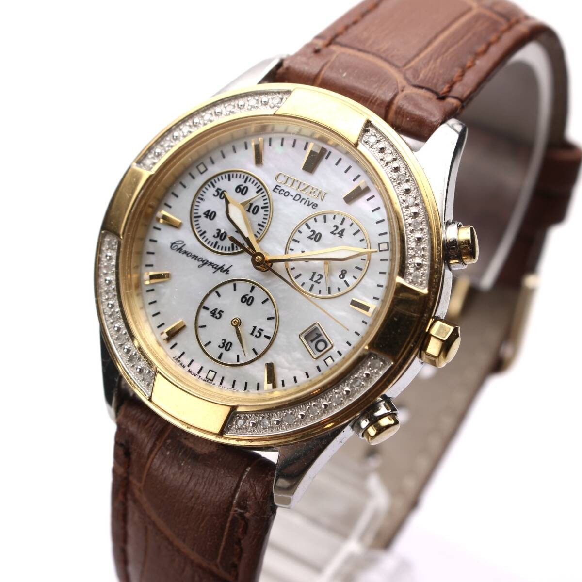 CITIZEN Eco-Drive H504-S079136 MOP Dial Chronograph Women’s Watch Stone Bezel