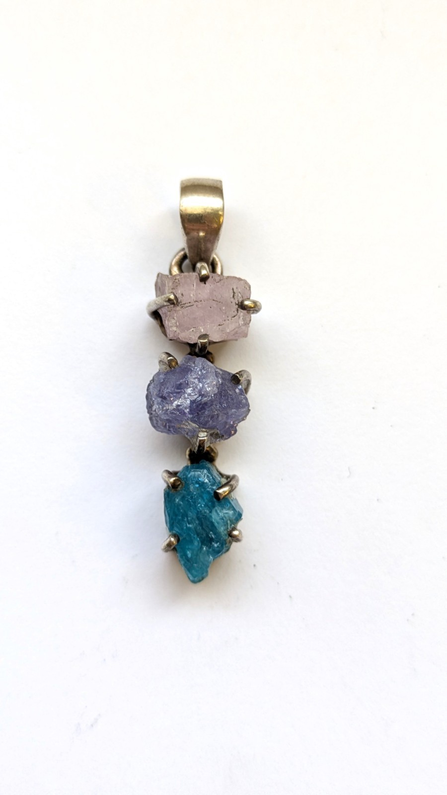 925 Sterling Silver Rose Quartz Amethyst Blue Apatite Pendant