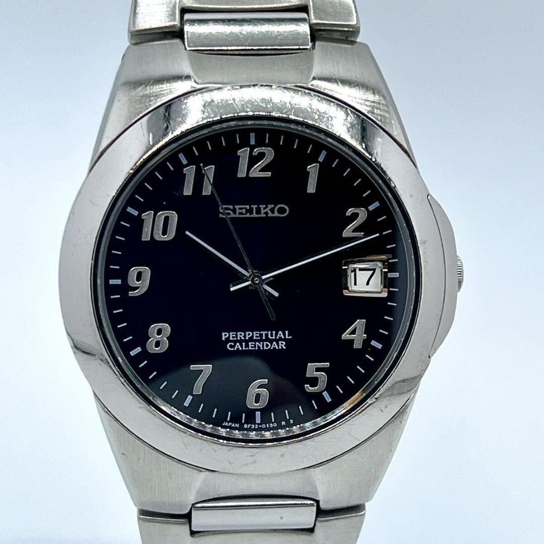SEIKO Authentic Perpetual Calendar Quartz Black Dial Stainless Steel Watch 8F32