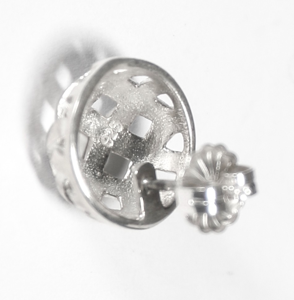 Estate Sterling Silver 13.4mm Basket Weave Button Style Pierced Earrings 4.15g