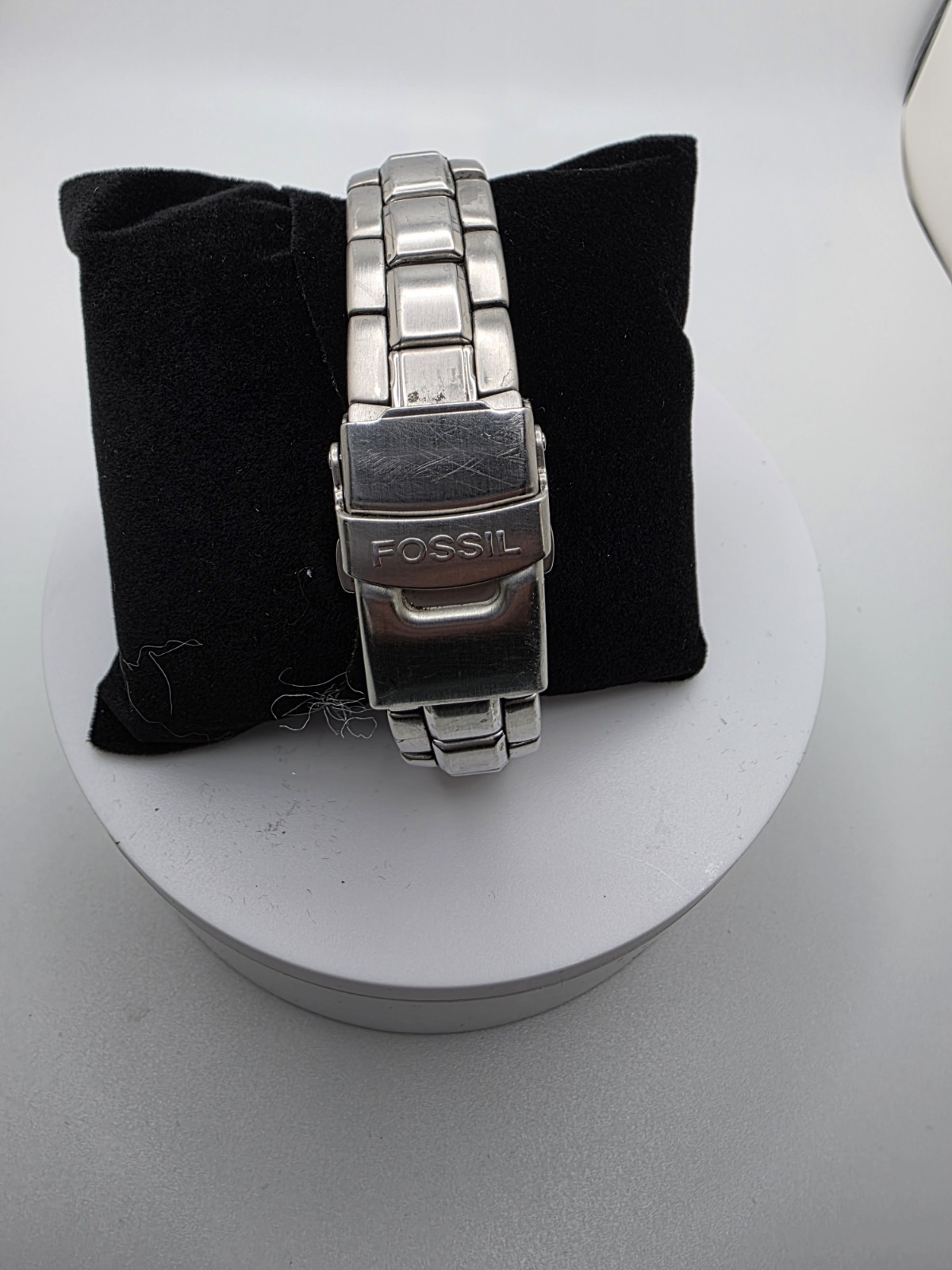 FOSSIL BLUE AM-3287 BLACK DIAL STAINLESS STEAL WITH NEW BATTERY!
