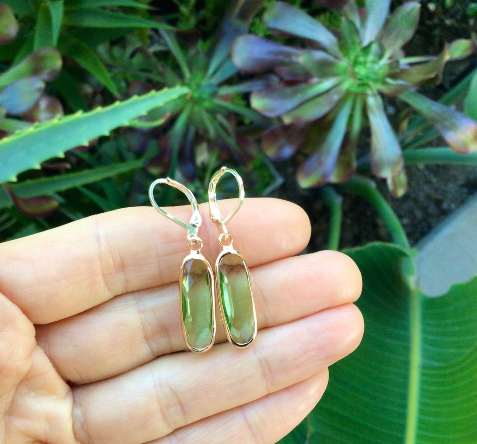 Green Peridot Quartz gold filled Sundance charm drop earrings Artisan Jewelry