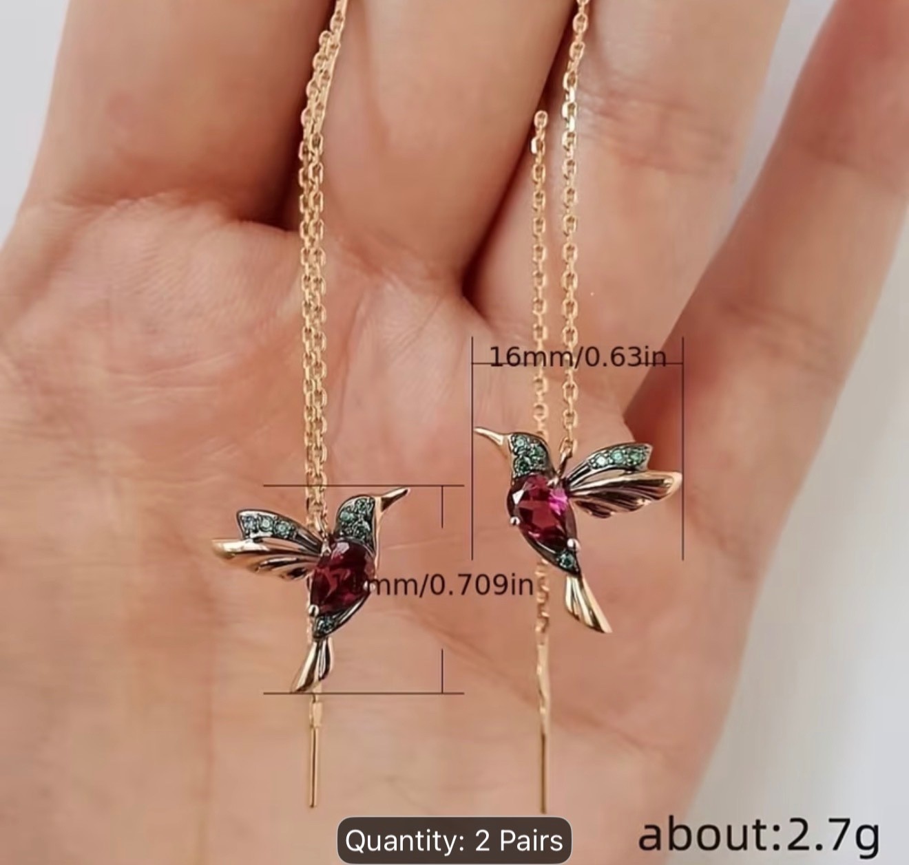2 Pairs Boho Red Hummingbird Earrings Wing Dangle 2Earrings Hypoaller