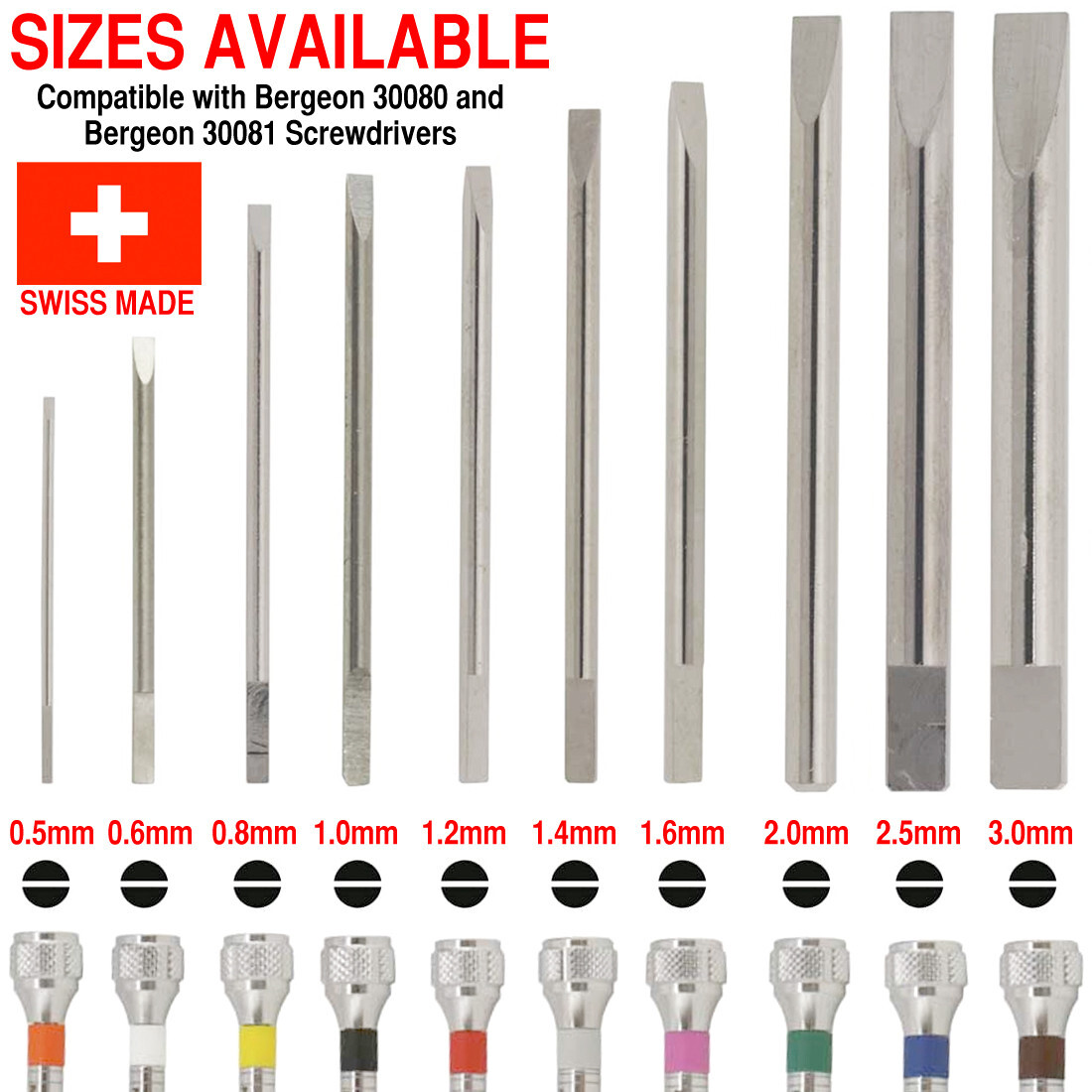 Bergeon Replacement Screwdriver Blades Tips for Bergeon 30080 30081 Swiss Made