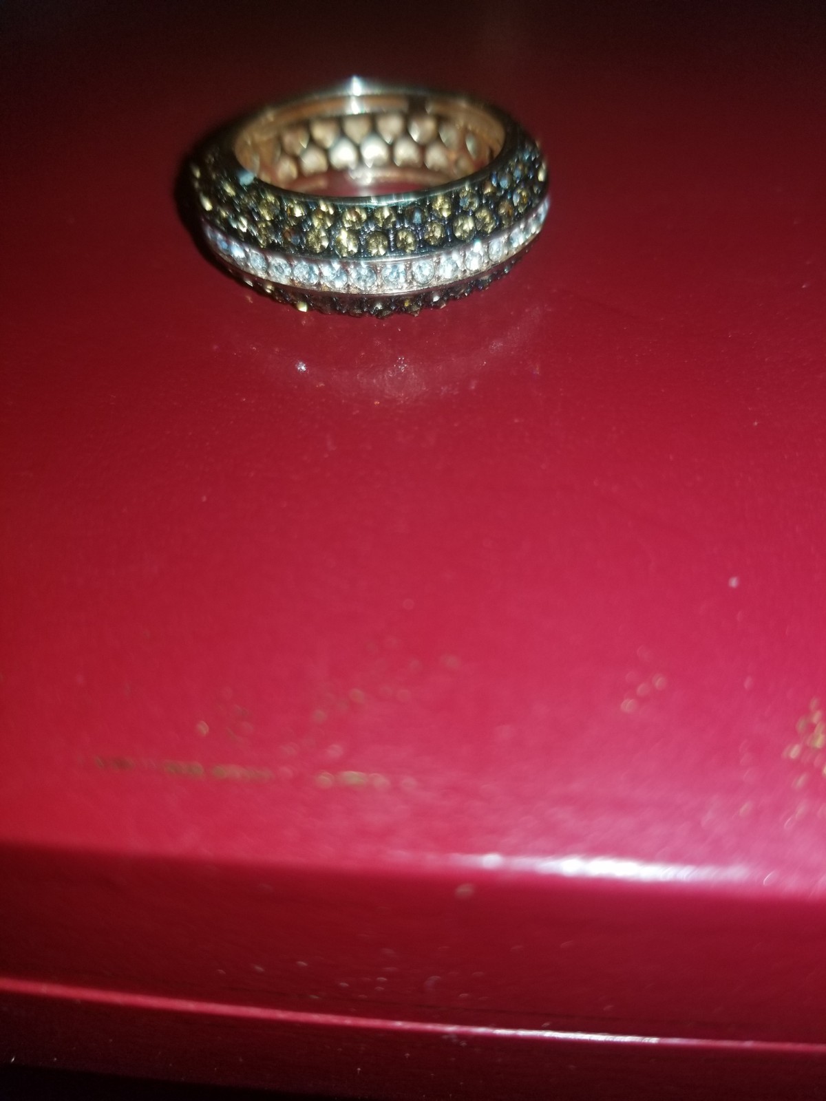 Vintage Joan Boyce Chocolate Clear Pave CZ Rose Gold Plated Band Ring, Size 10
