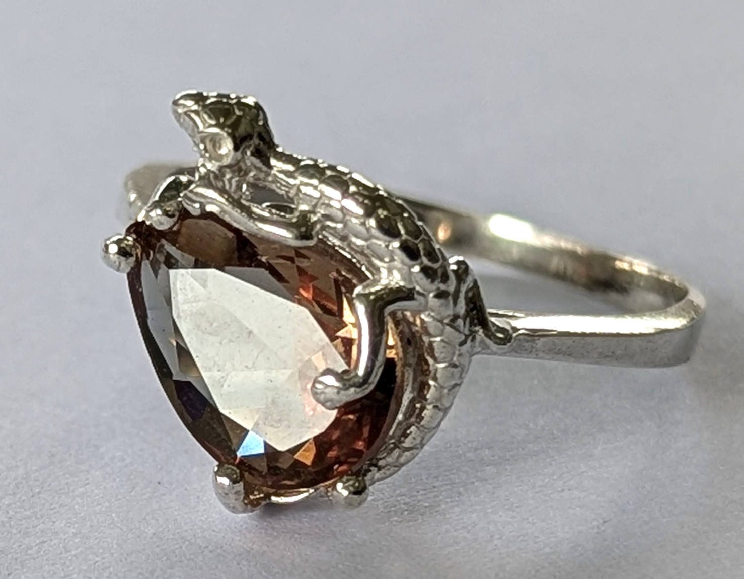 Vintage ring sterling silver 925 Size 11 Wt 3.17g Lizard Gecko Smoky quartz Gem