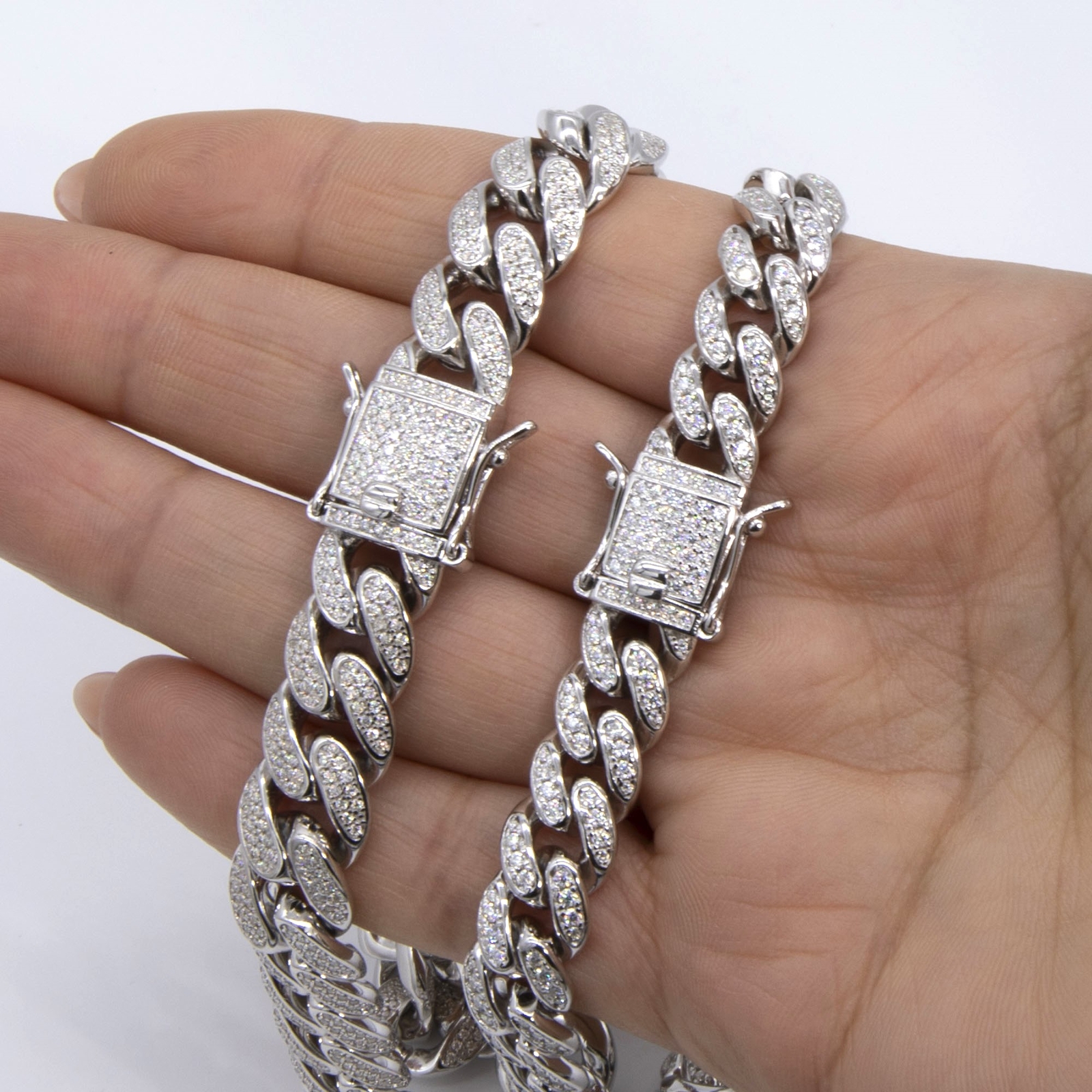 Moissanite Cuban Link Chain Solid Sterling Silver 925 All Sizes