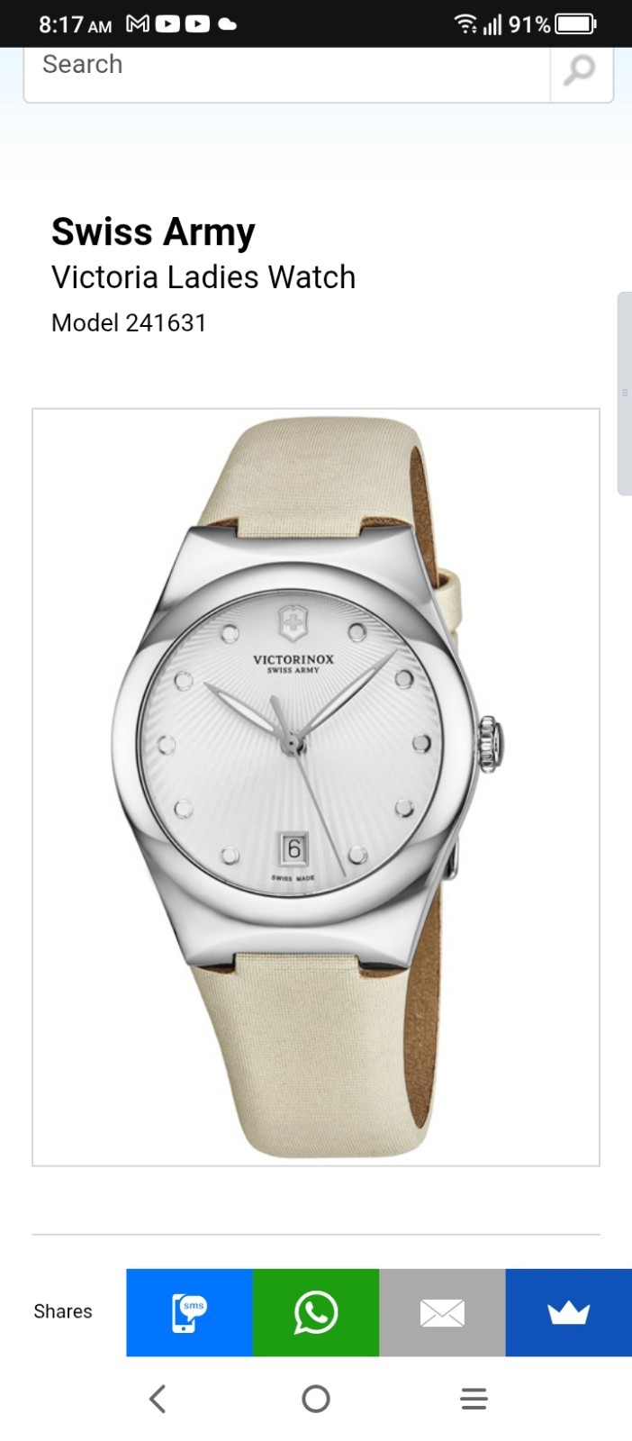 Victorinox Swiss Army Watch Women Victoria Infinity Dial Date New Leather Band