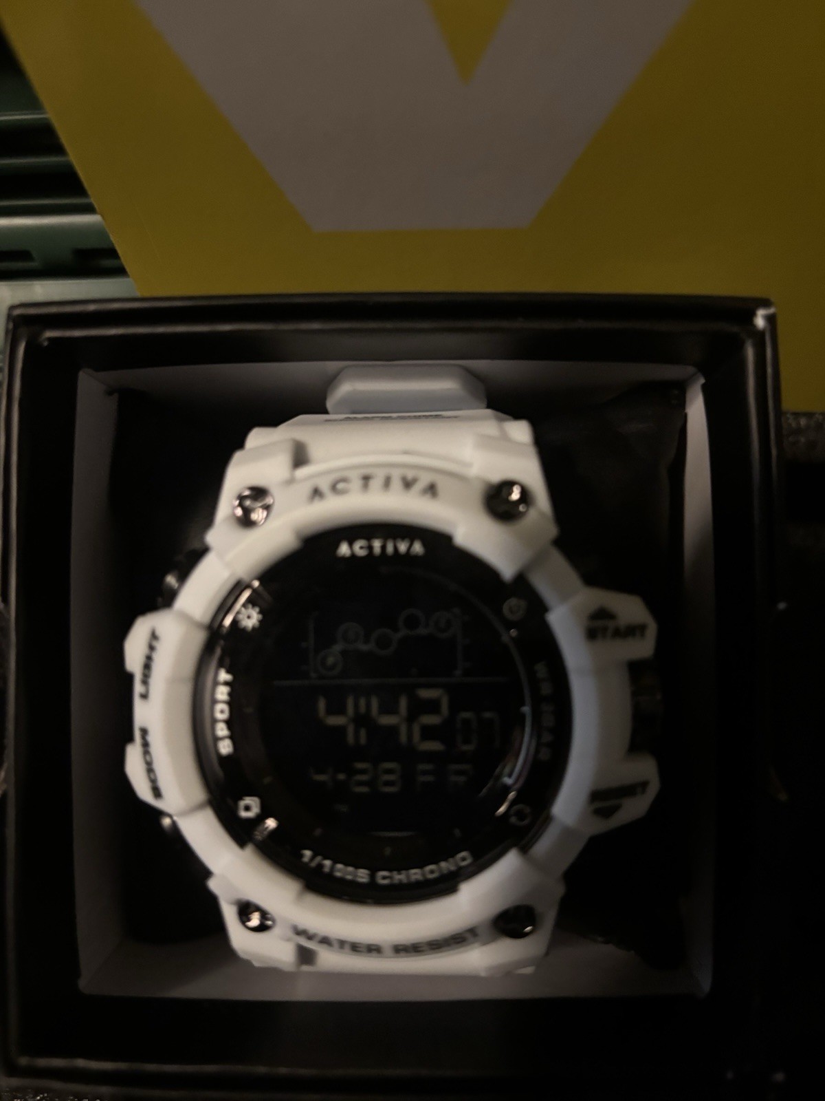 Activa Digital Quartz Chronograph Backlight Day/Date 50m White 48-51.9mm w/ Box