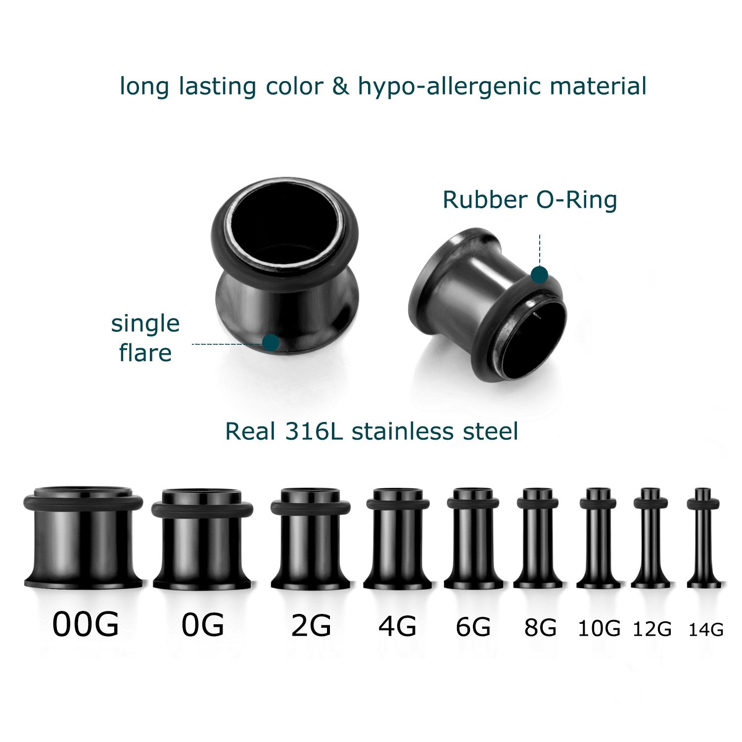 14G00G Ear Stretching Kit Tapers & Plugs Surgical Stainless Steel
