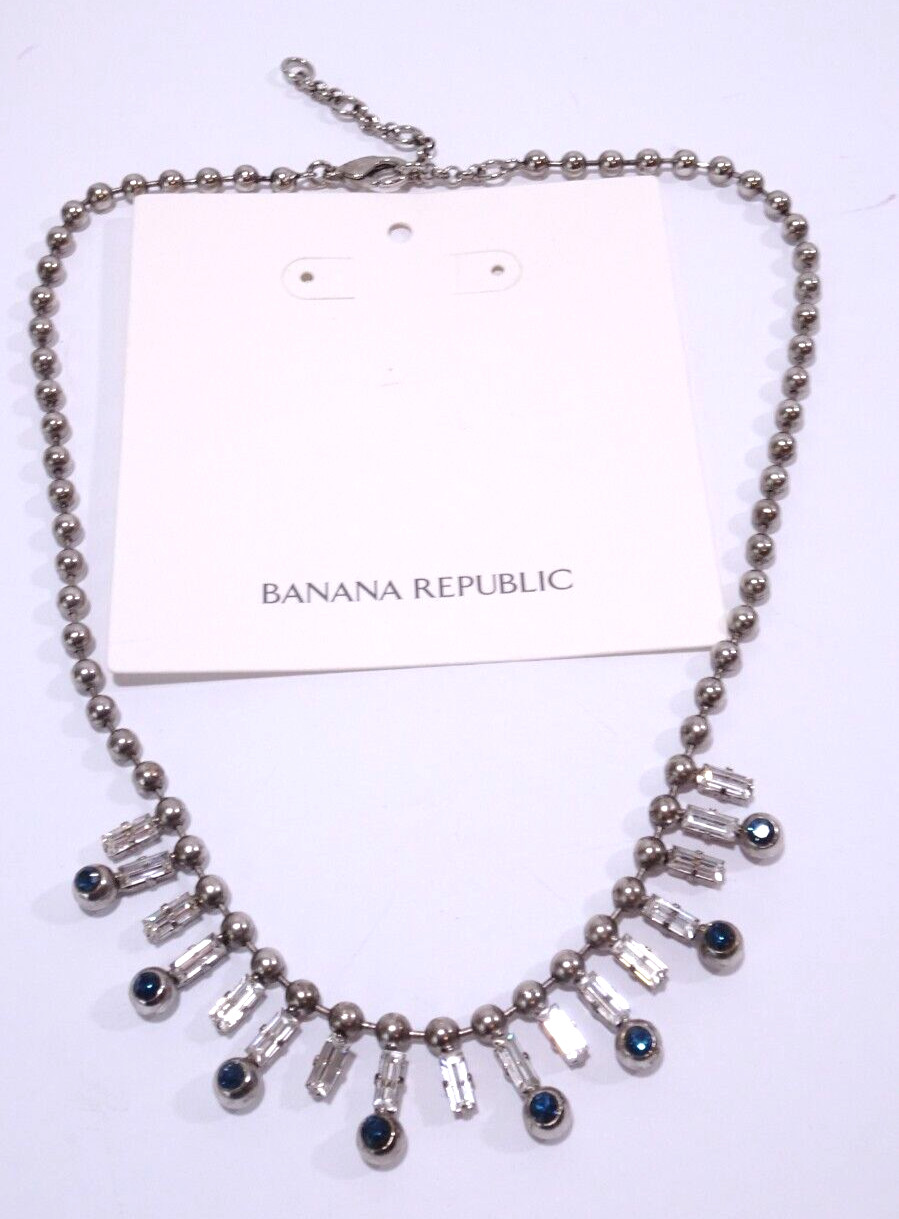 Banana Republic Women’s Antique Ball Grey Crystal Stick Ball Necklace NWT 58