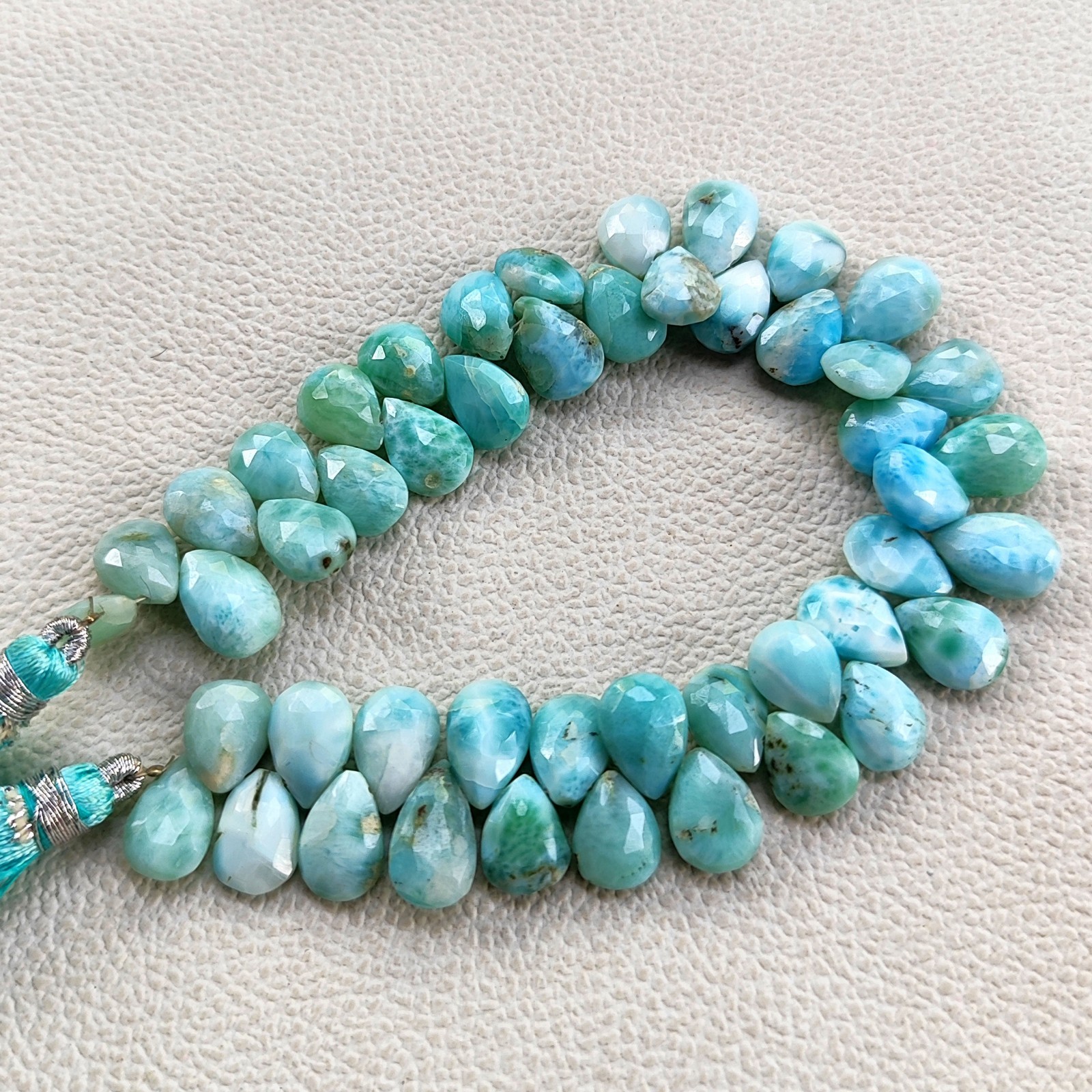 Natural Larimar Dominican Republic 12x8mm Pear Shape Beads 8″ Strand