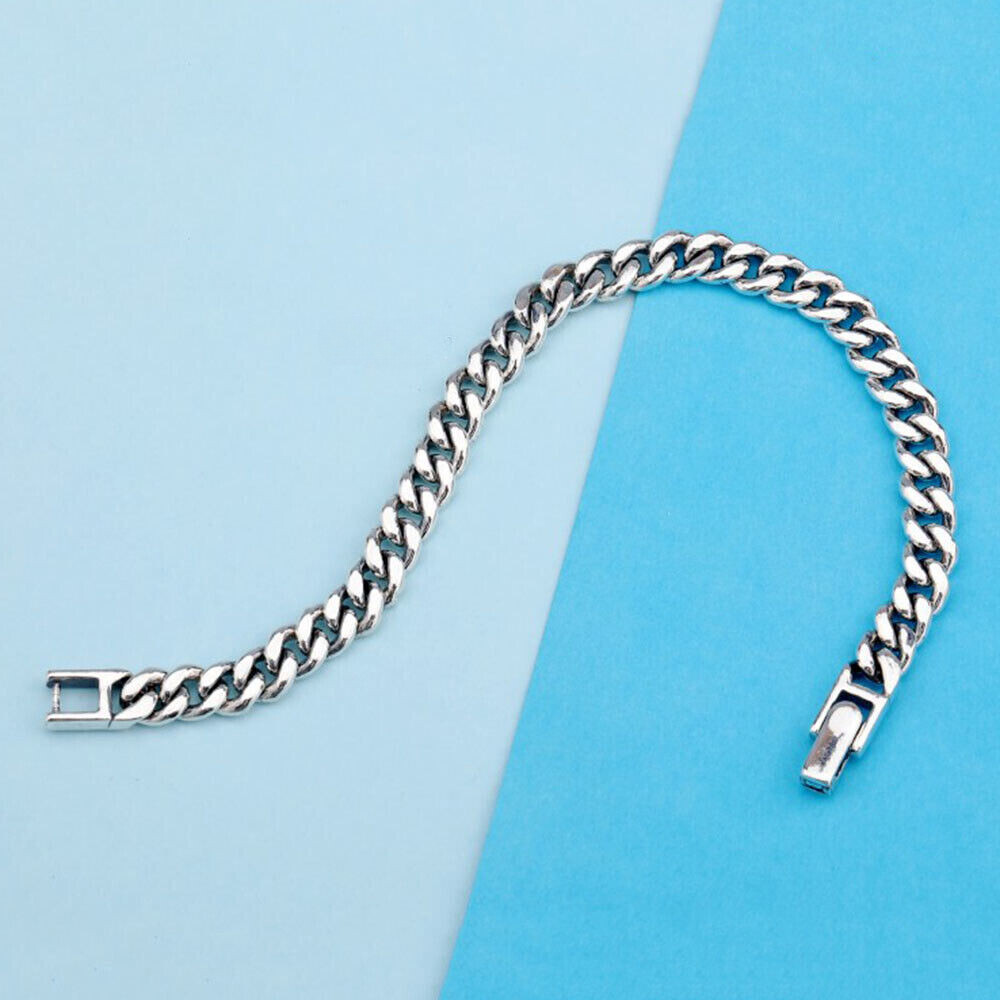 Pure S925 Sterling Silver Chain 5mm-8mm Cuban Curb Link Bracelet 6.7-8.7inch L