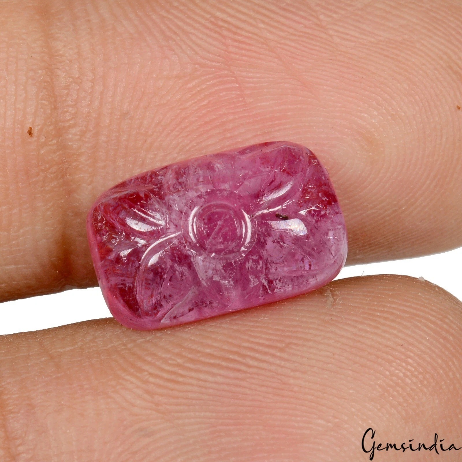 6.10 Ct Natural Rich Red Ruby 12x8x3mm Cushion Carved Untreated Loose Gemstone