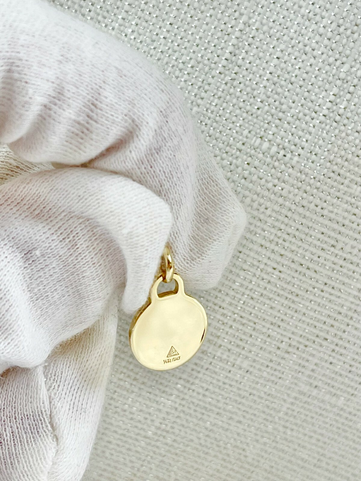 14K Solid Gold Engravable Round Disc Pendant Dainty Plain Circle Charm Italian