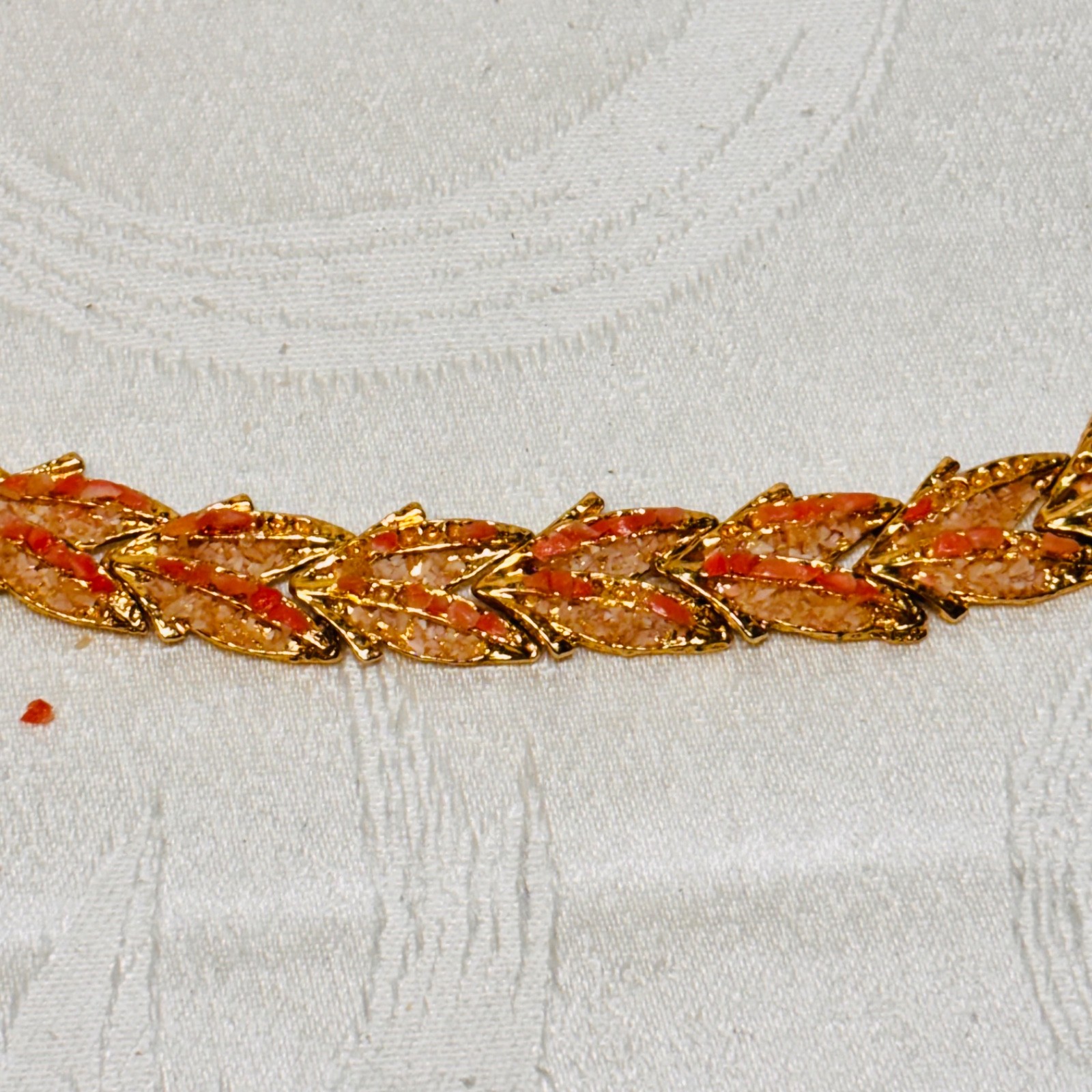 BRACELET orange white stone chips fold over clasp vintage DAMAGE missing chips