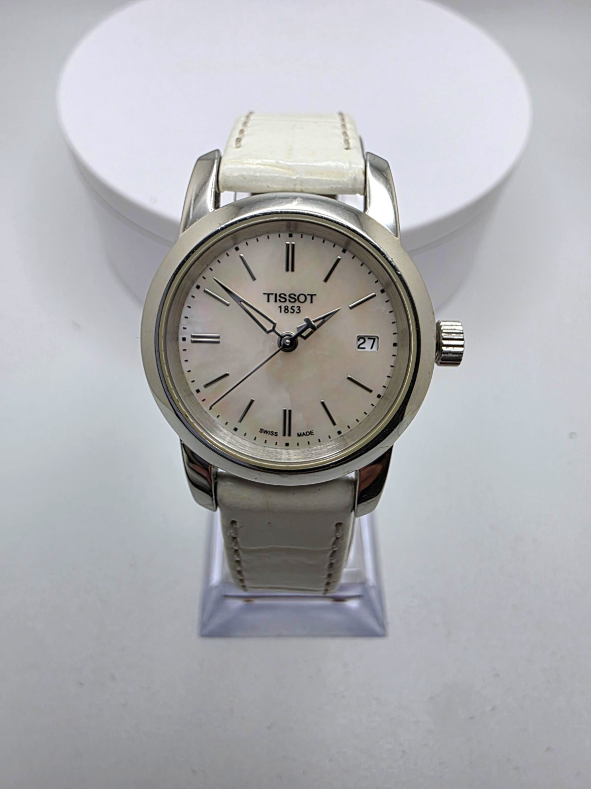 Tissot 1853 Women’s Swiss Quartz Dress Watch White Dial Date White Leather Strap