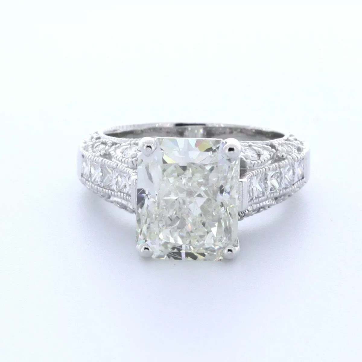 14K White Gold Engagement Ring Vintage 8.15 Carat Radiant Natural Diamond H VS2