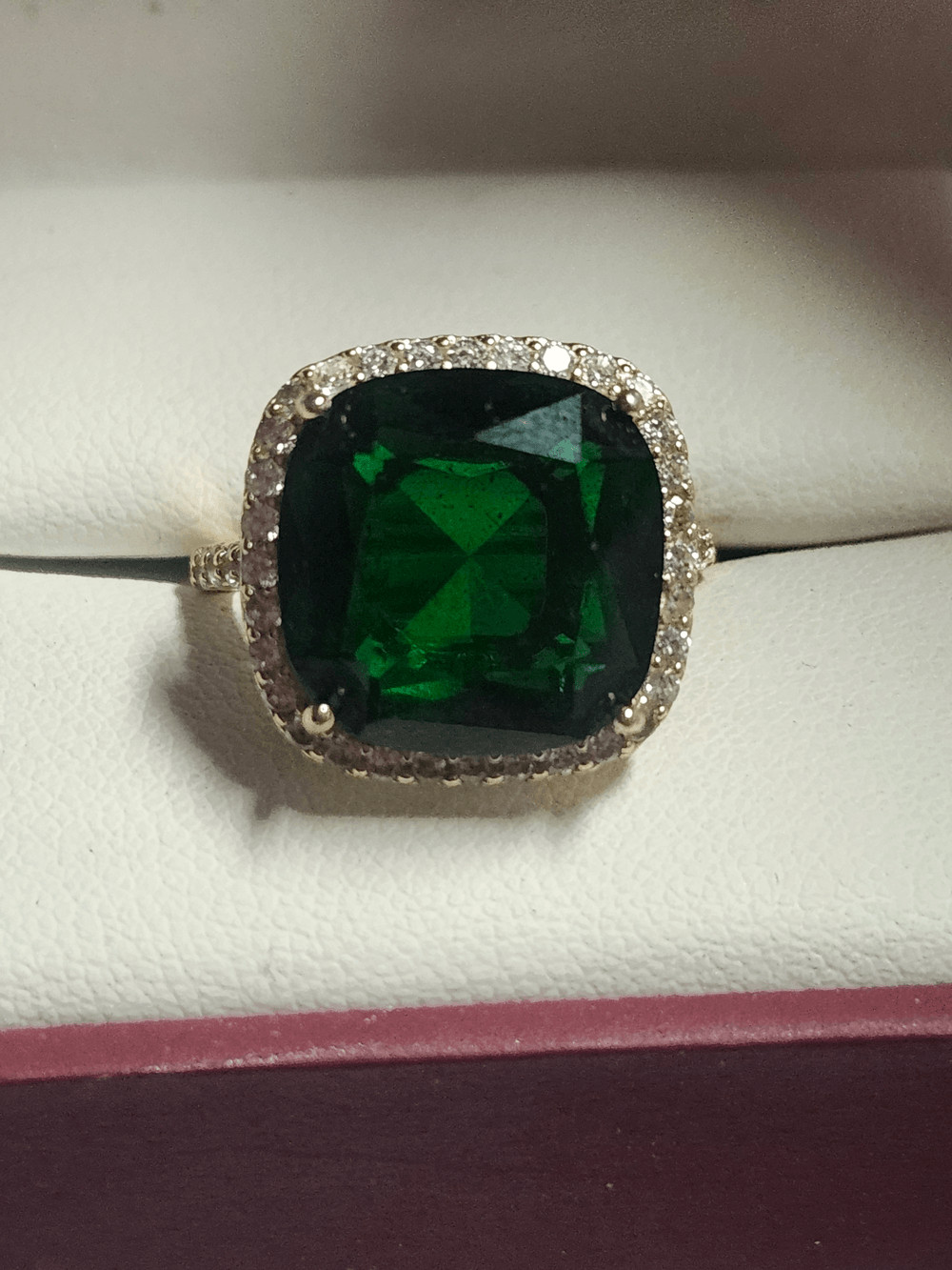 Fuzion Creations Gold Over Sterling Silver Cushion Green Halo Ring w/ Pave Band