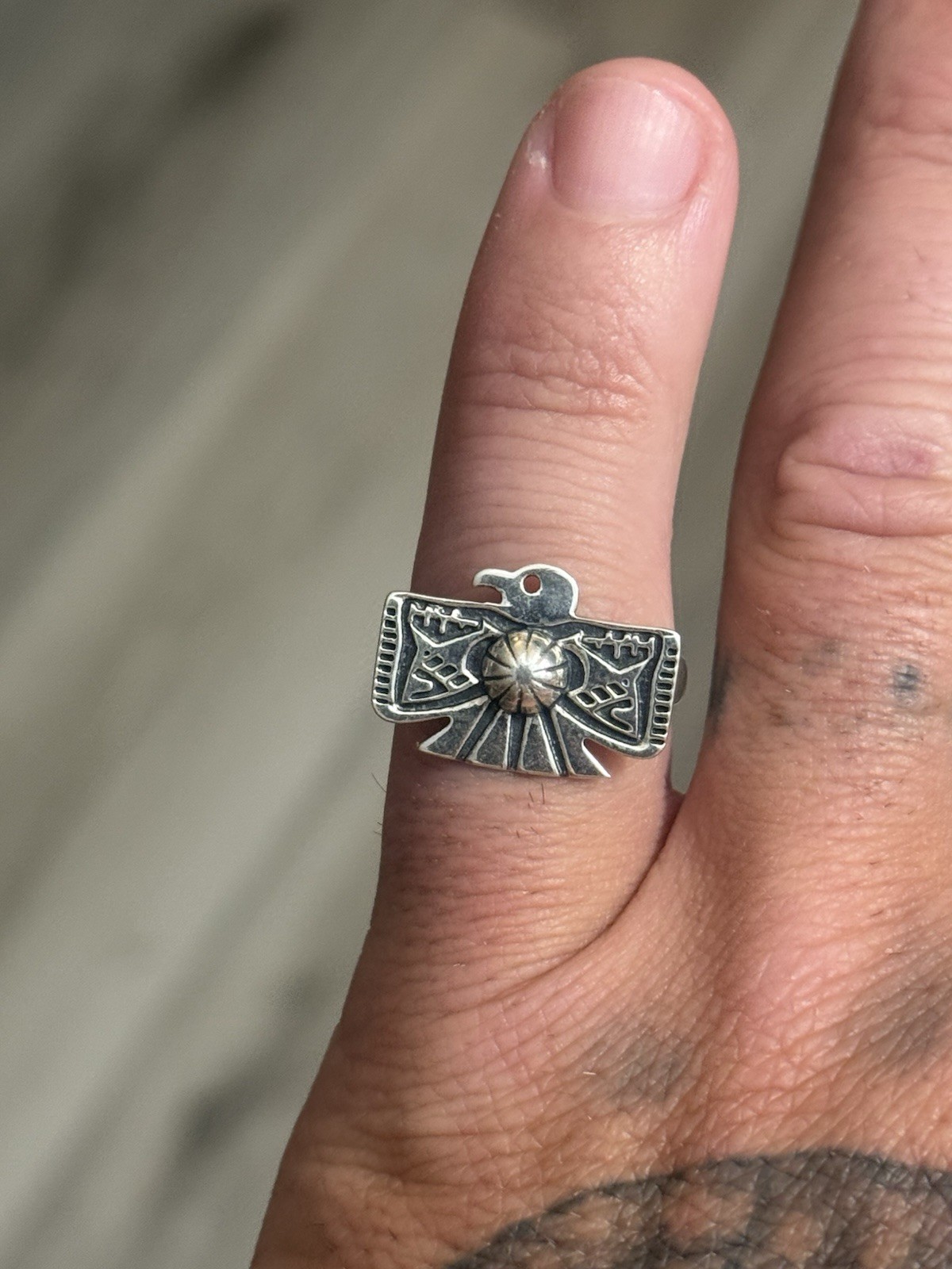 STERLING SILVER STAMPED THUNDERBIRD CONCHO SHOT BAND RING Sz 6,9,or 10 .925