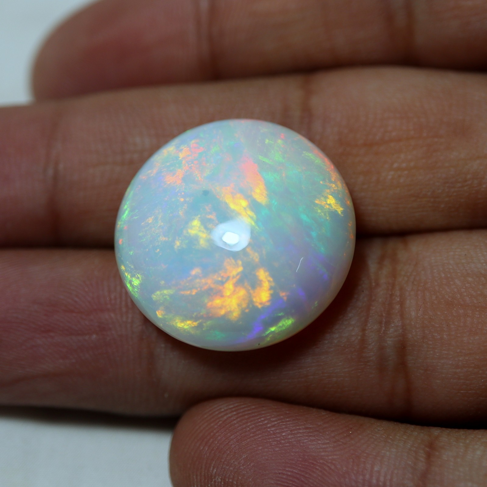 22.5MM Round Natural AAA White Ethiopian Opal Flashy Multi Fire Cabochon 24.8Cts