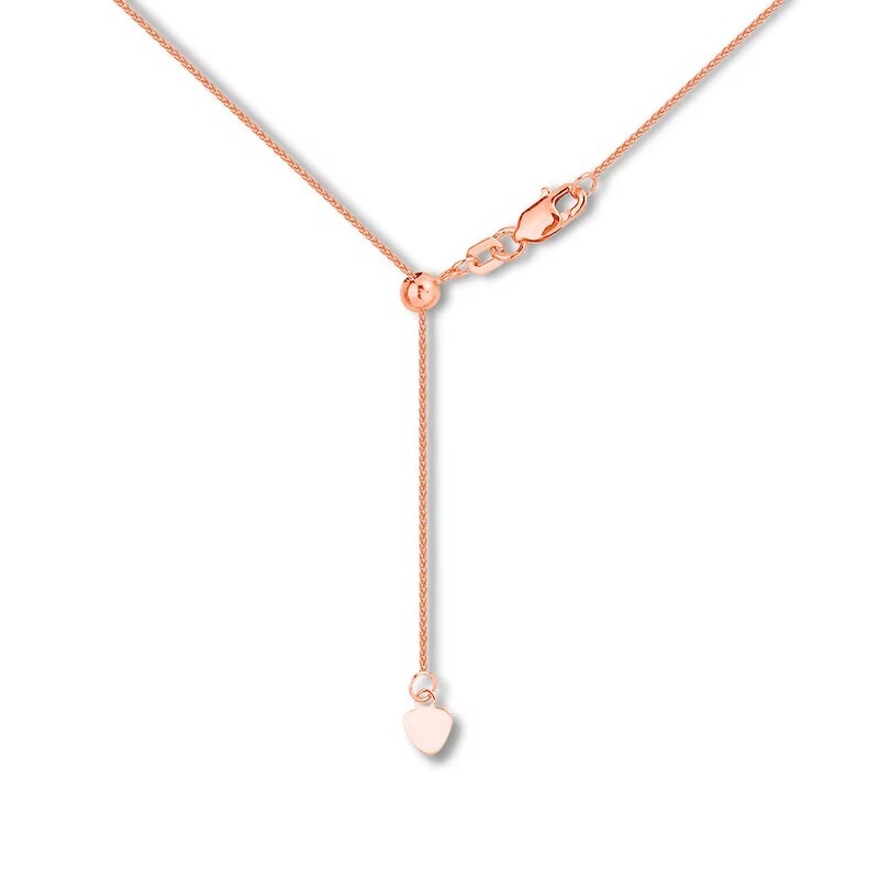 Adjustable Wheat Spiga Chain Necklace Real 14K Solid Pink Rose Gold up to 22″