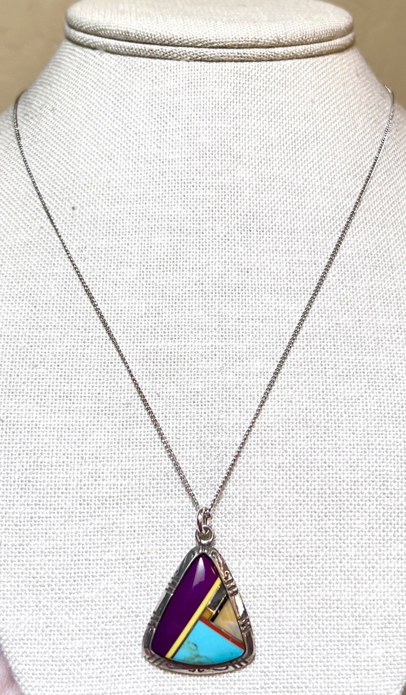 LOVELY Southwest Artisan Sterling Silver Turquoise, Sugilite, Etc Inlay Necklace