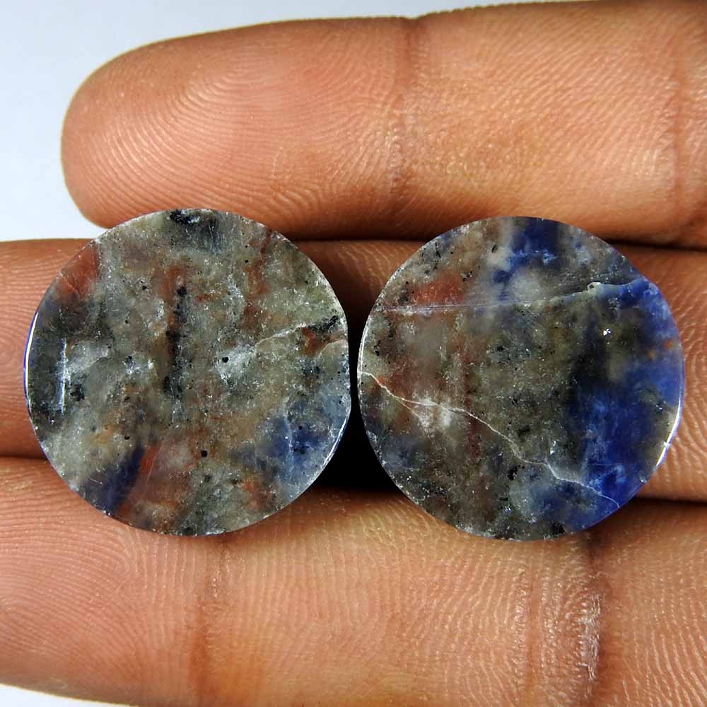 33.85Cts100%Natural Designer Blue Sodolite Pair Round Cabochon Gemstone