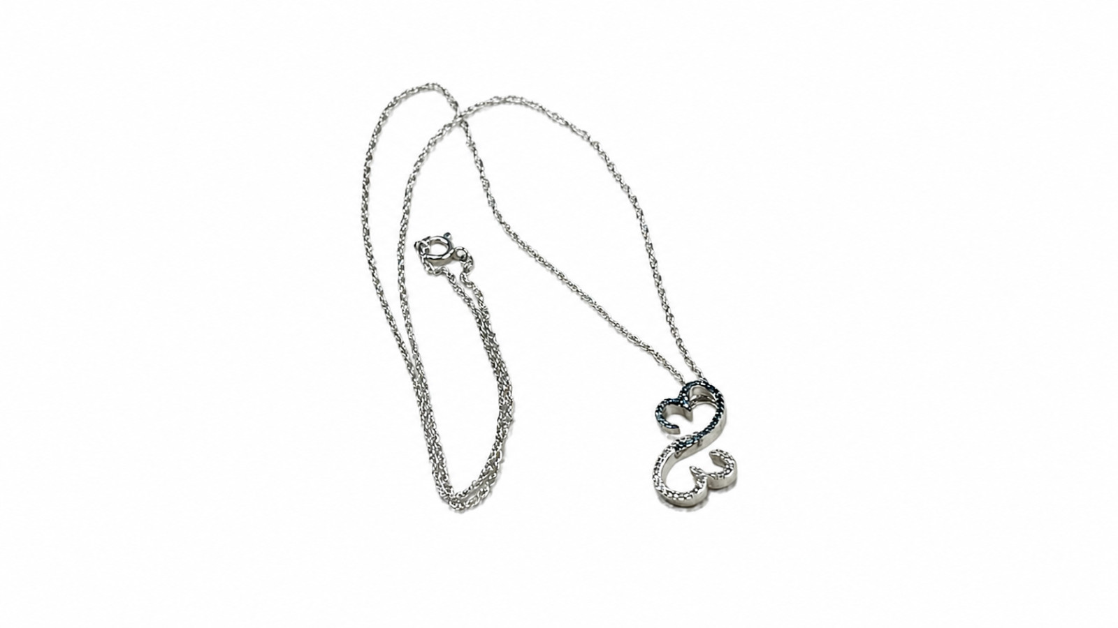 Jane Seymour Sterling Silver Open Hearts Blue & White Diamond Heart Pendant 18″