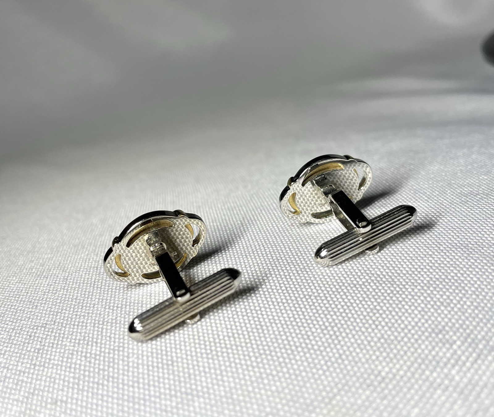 Auth [Beautiful] Burberry Equestrian Knight Logo gold&silver&Orange Cufflinks