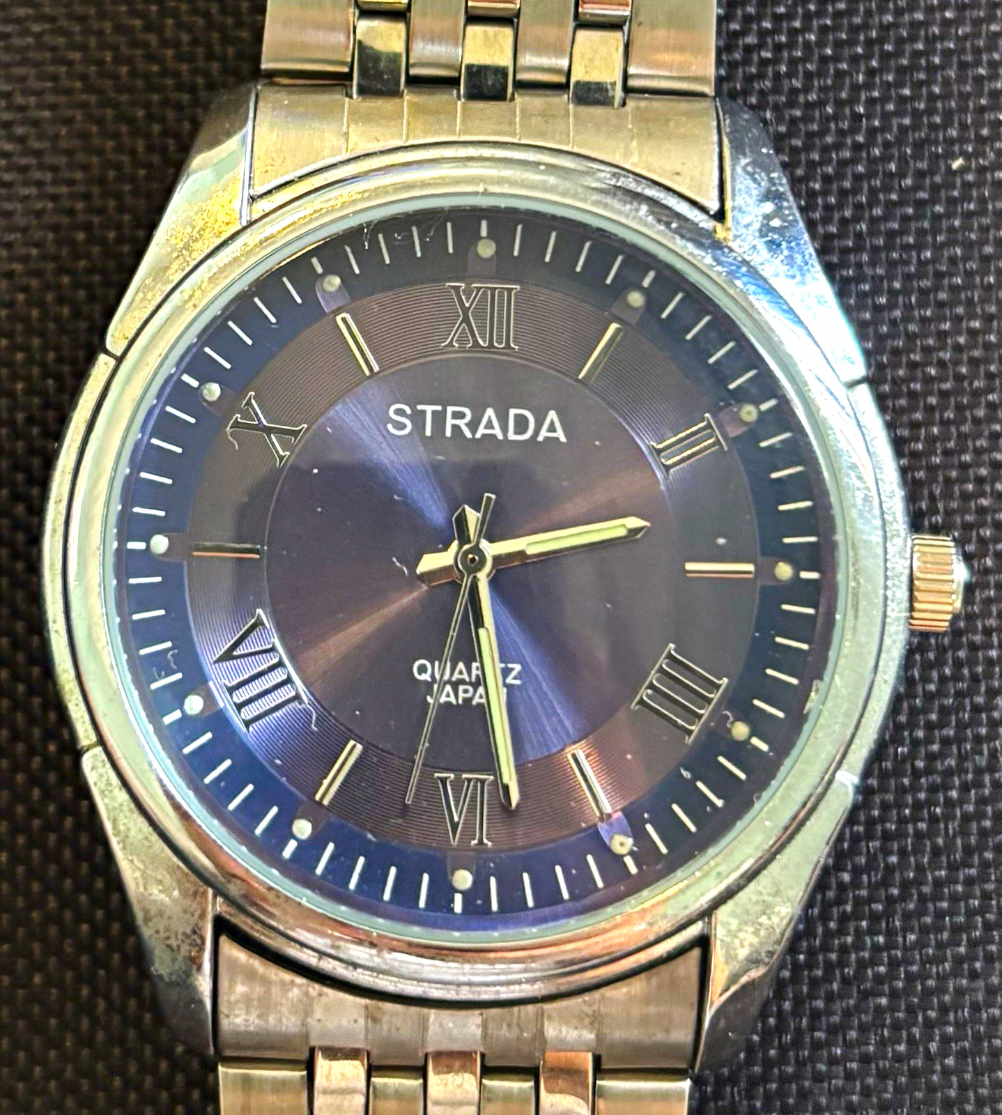 Strada Quartz Wristwatch Blue Analog Dial Roman Numerals Silver SS Bracelet